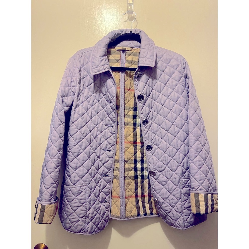 Burberry Brit Lilac Diamond Quilted Jacket Nova Check Plaid Lining Womens M